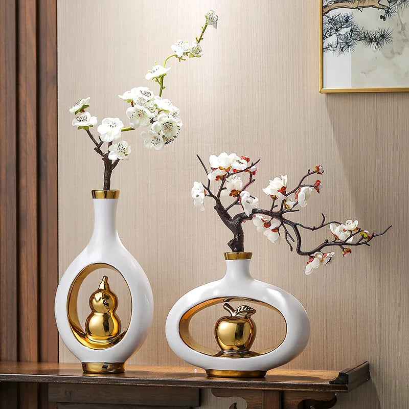 Chinese Style Ceramic Vase with Wooden Frame