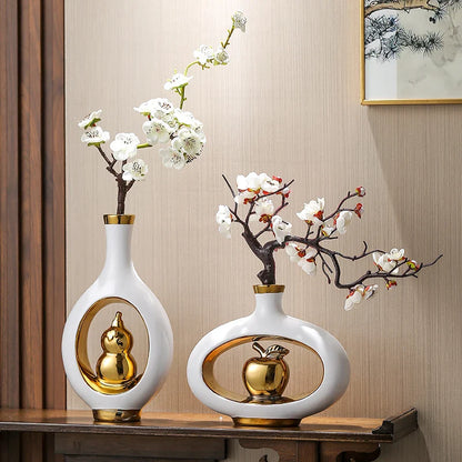 Chinese Style Ceramic Vase with Wooden Frame