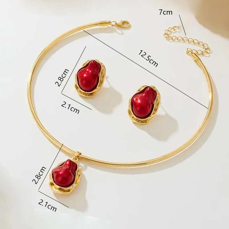 Irregular Pearl Necklace Earring Set