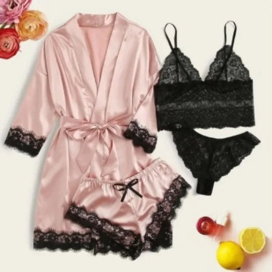 4PCS Woman Bathrobe Set
