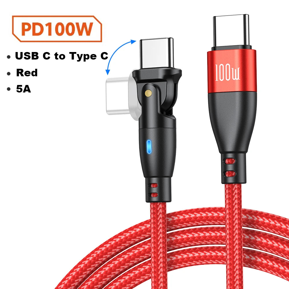 100W USB-C to USB-C Fast Charging Cable with 180° Rotating Connector