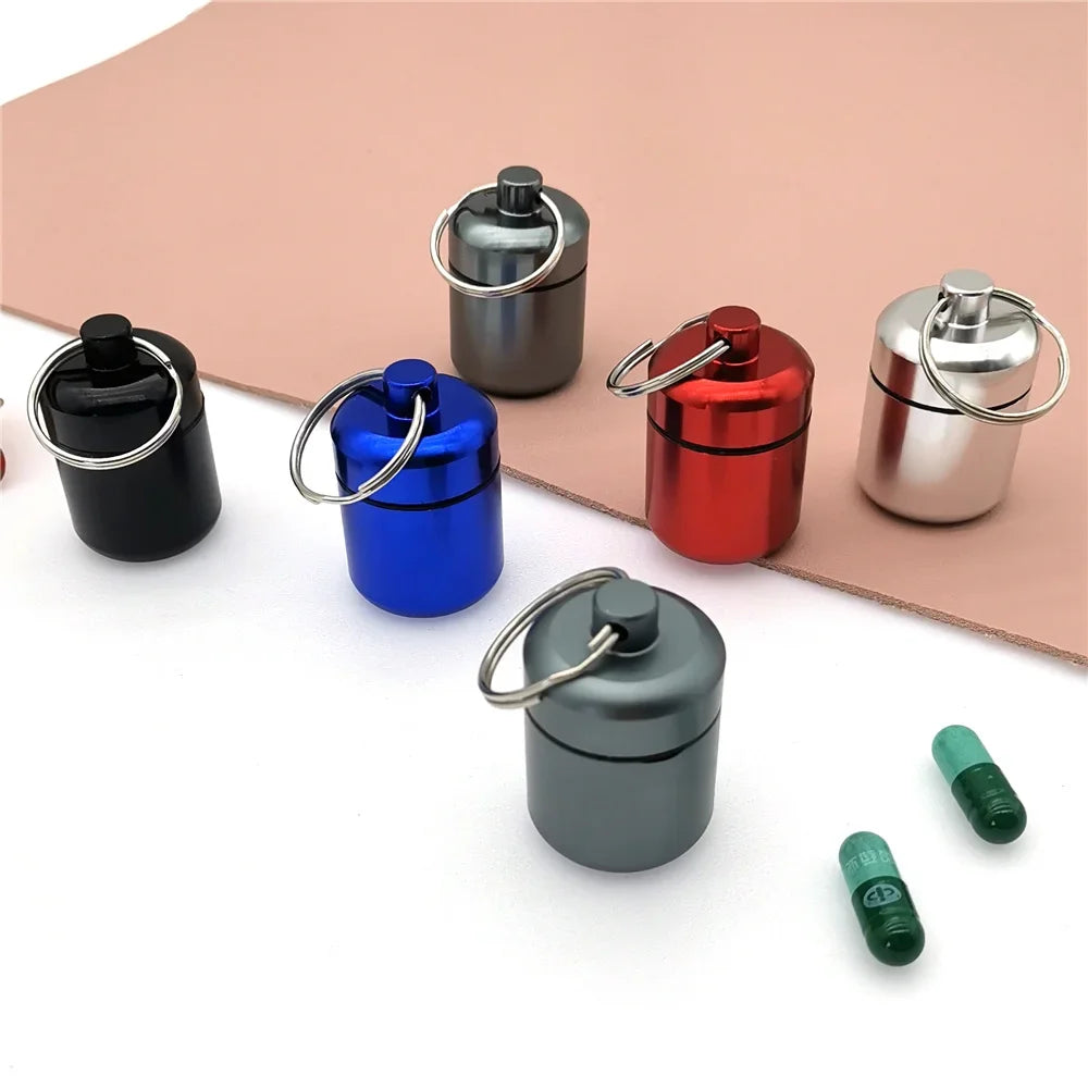 Mini Aluminum Pill Case with Keychain