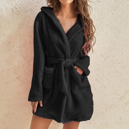 Warm Hooded Flannel Bathrobe