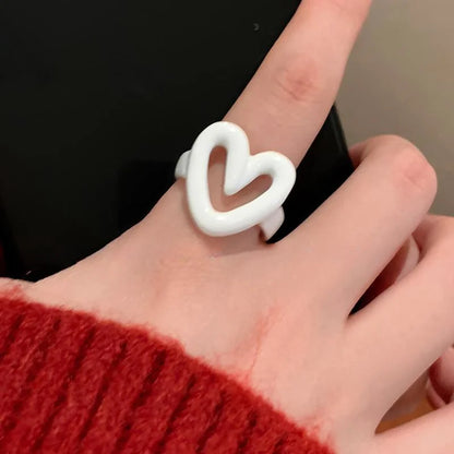 White Red Heart Ring