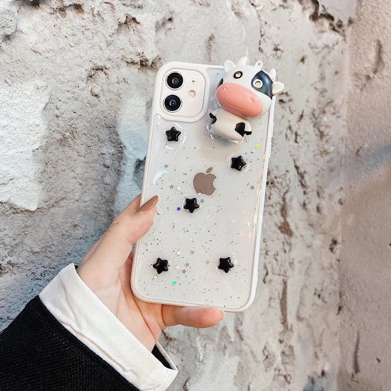 3D Glitter Cow iPhone Case