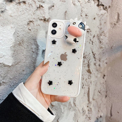 3D Glitter Cow iPhone Case