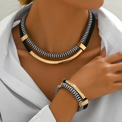Double Line Necklace Bracelet Set