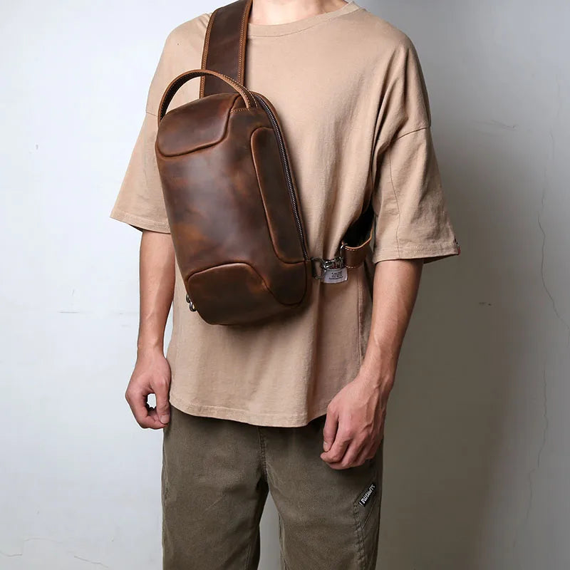 Men’s Retro Leather Crossbody Chest Bag