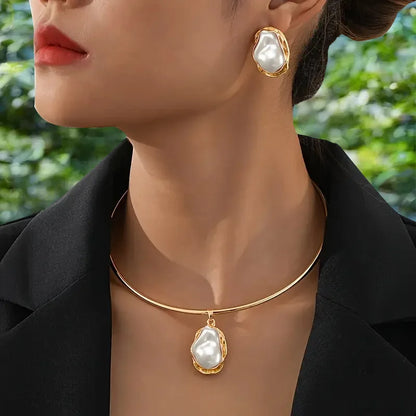 Irregular Pearl Necklace Earring Set