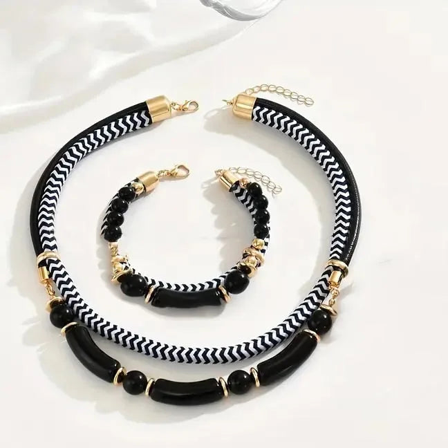Double Line Necklace Bracelet Set
