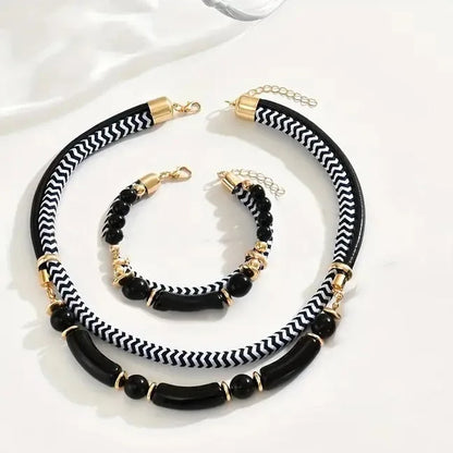 Double Line Necklace Bracelet Set