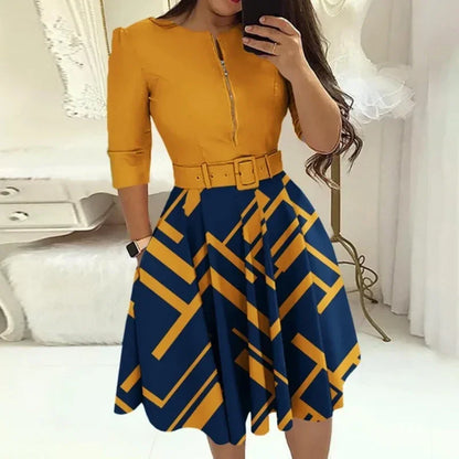 Patchwork A-Line Belt Dress