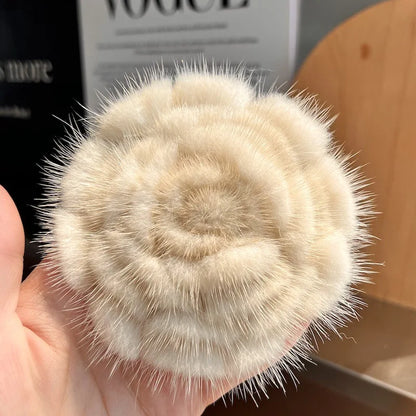 Real Mink Fur Flower Brooch