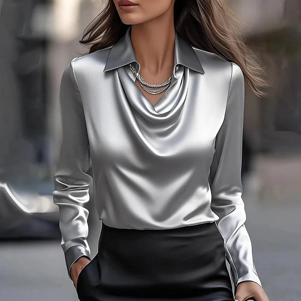 Elegant Satin Long Sleeve Women’s Blouse