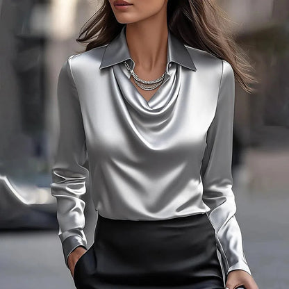Elegant Satin Long Sleeve Women’s Blouse