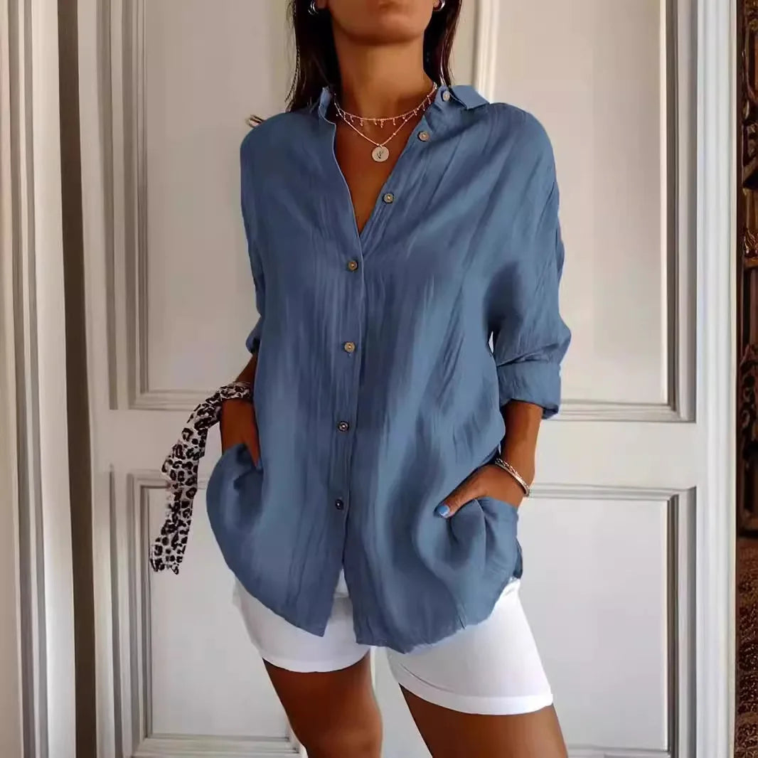 Women Solid Color Street Shirt