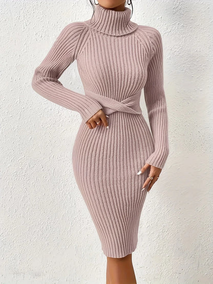 High-Neck Slim-Fit Knit Mini Dress