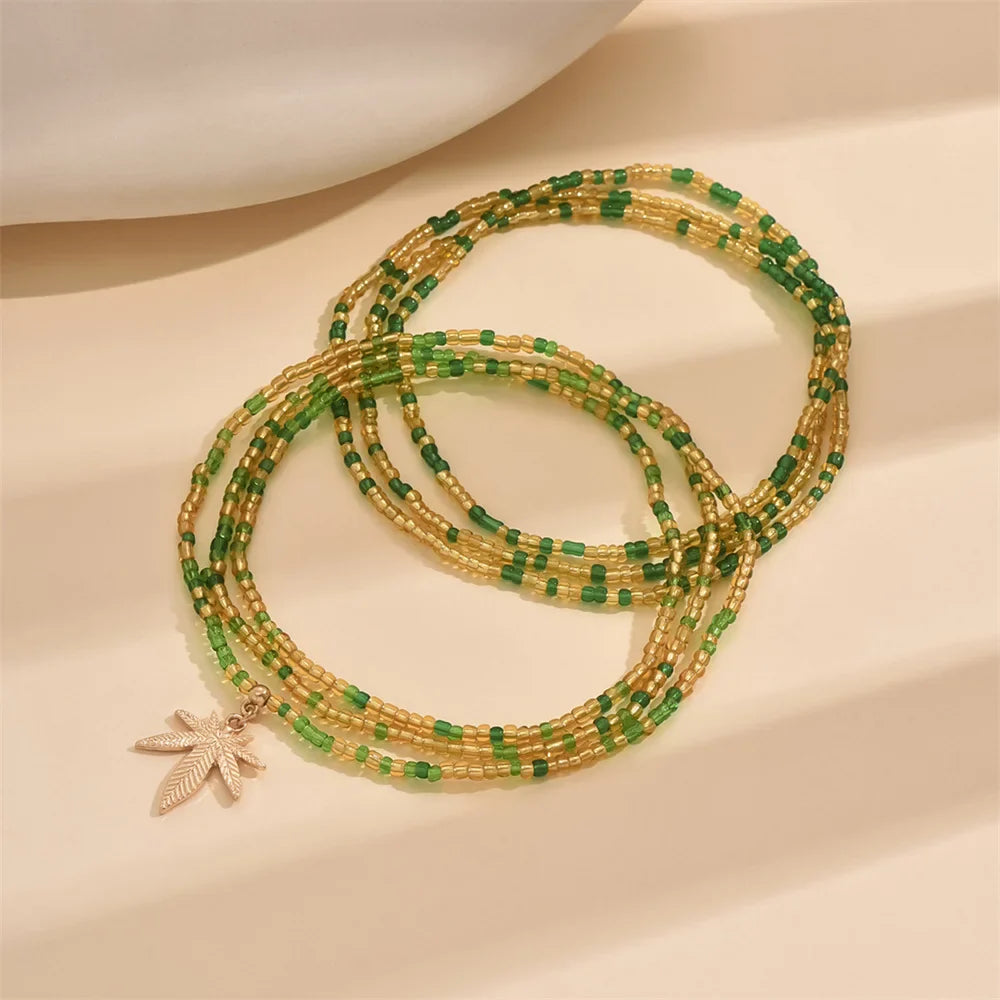 Maple Leaf Beaded Anklet Set