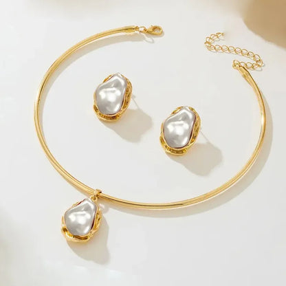 Irregular Pearl Necklace Earring Set