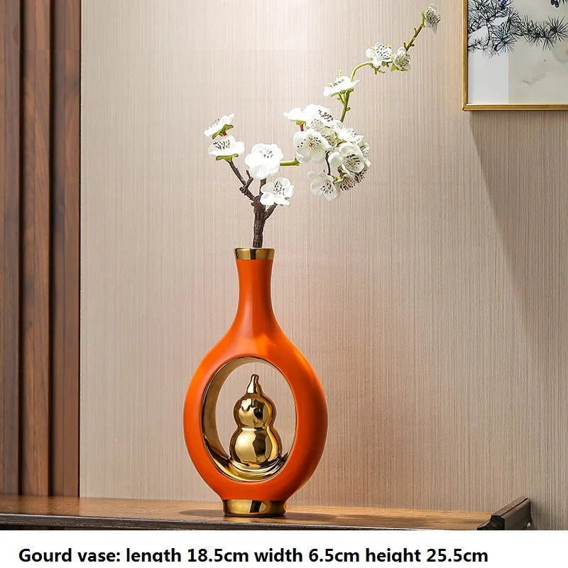 Chinese Style Ceramic Vase with Wooden Frame