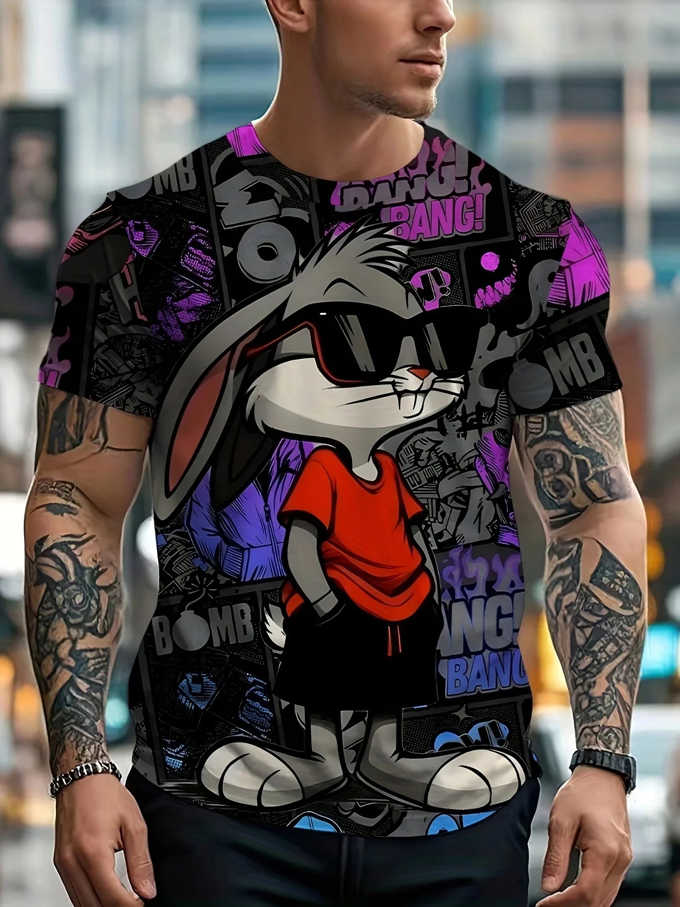 Men’s 3D Rabbit Print T-Shirt – Casual Summer Knit Top