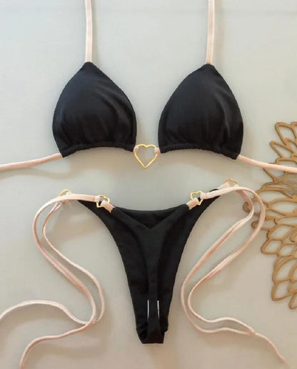 Solid Color Halter Bikini Set