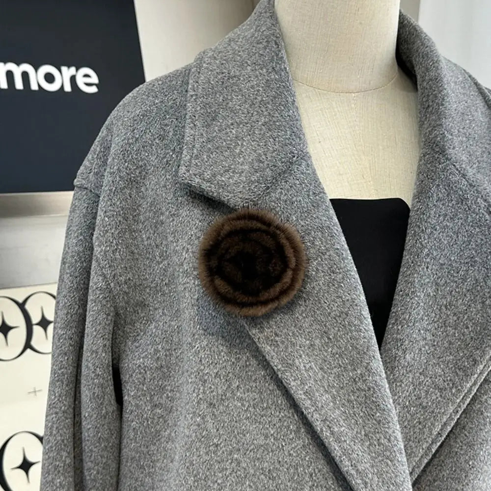 Elegant Mink Fur Flower Brooch