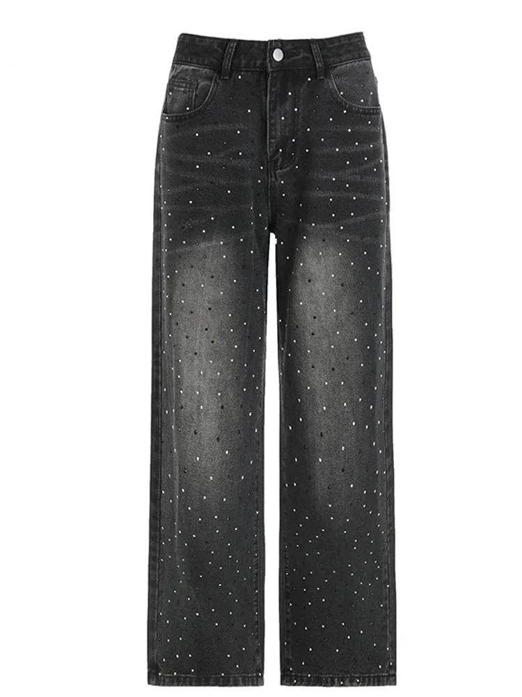 Black Rhinestone Baggy Jeans