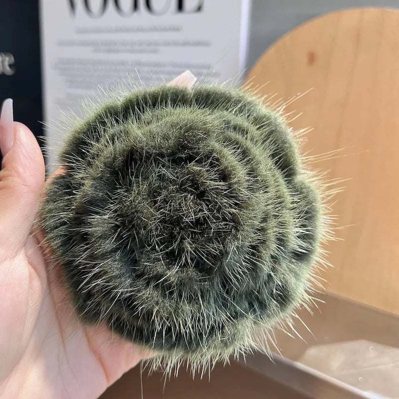 Real Mink Fur Flower Brooch