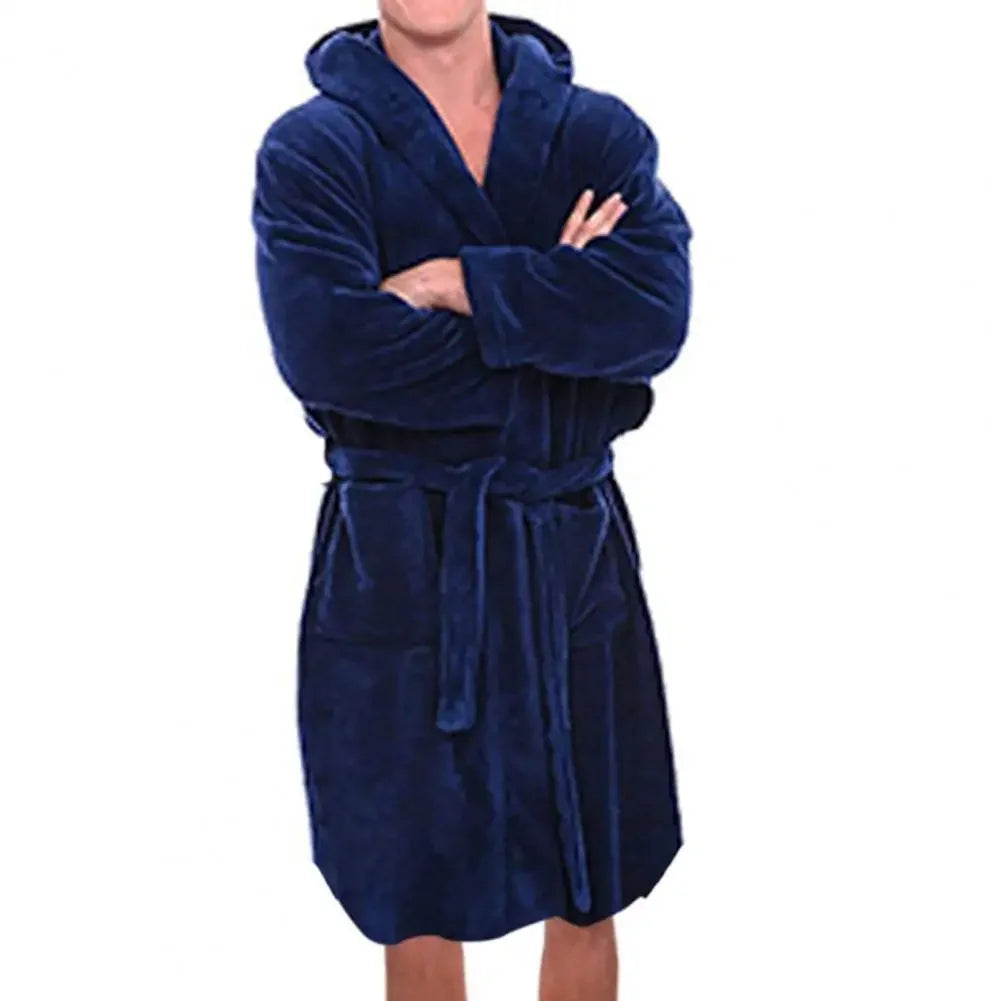 Luxury Men’s Flannel Bath Robe with Belt & Hood