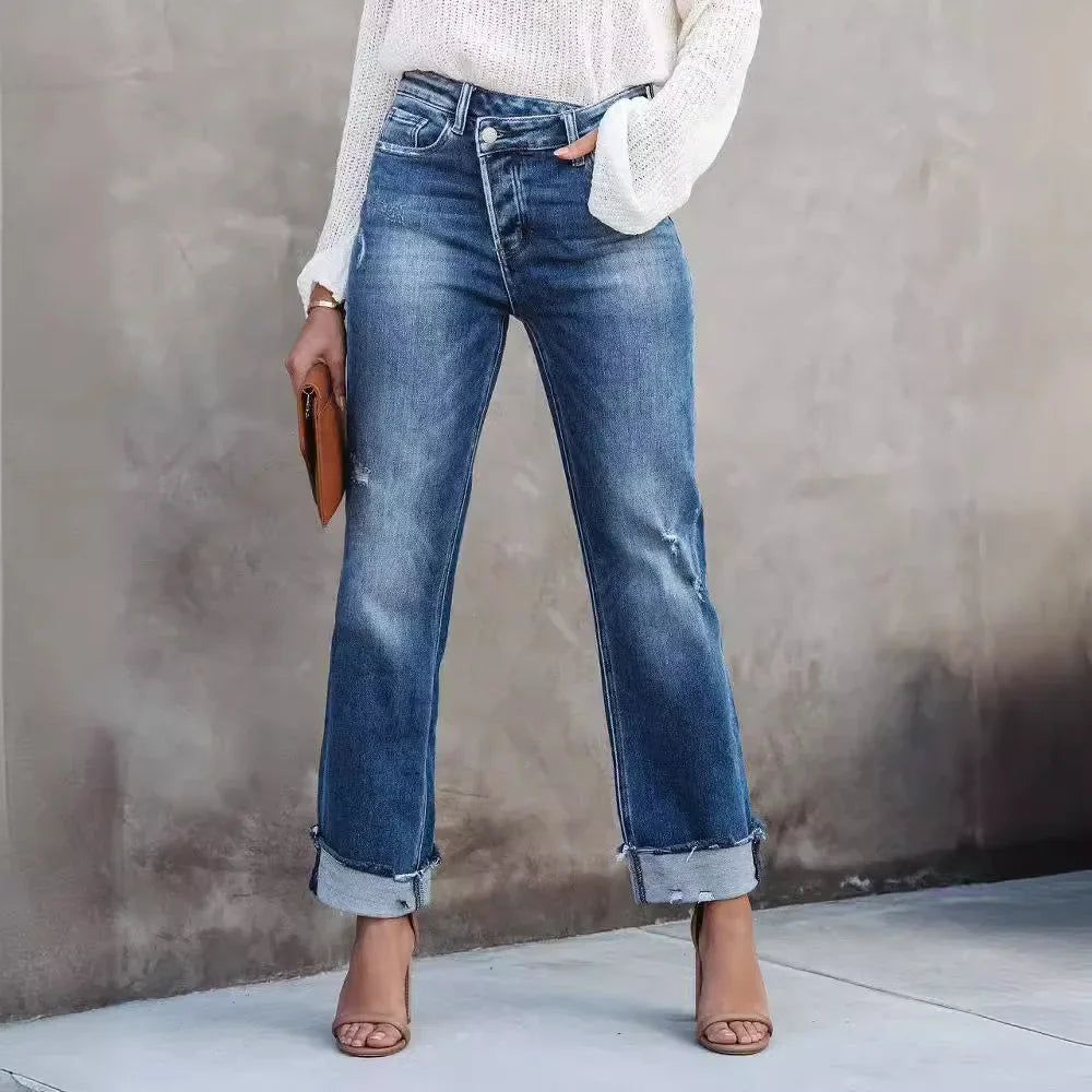 Women Ripped Ankle Jeans