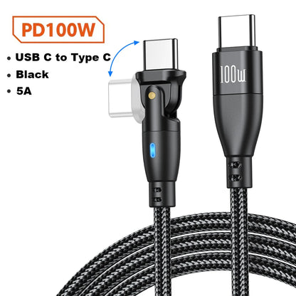 100W USB-C to USB-C Fast Charging Cable with 180° Rotating Connector