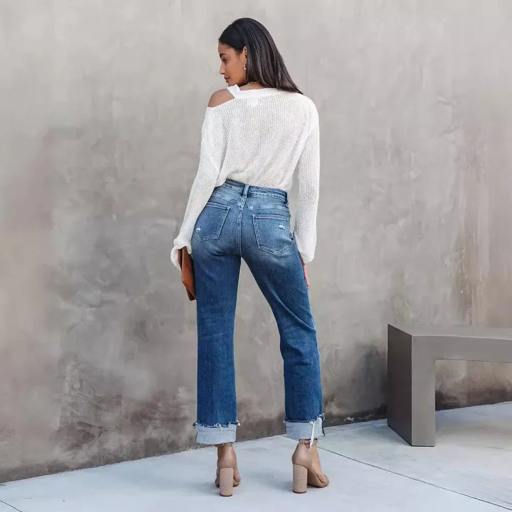 Women Ripped Ankle Jeans