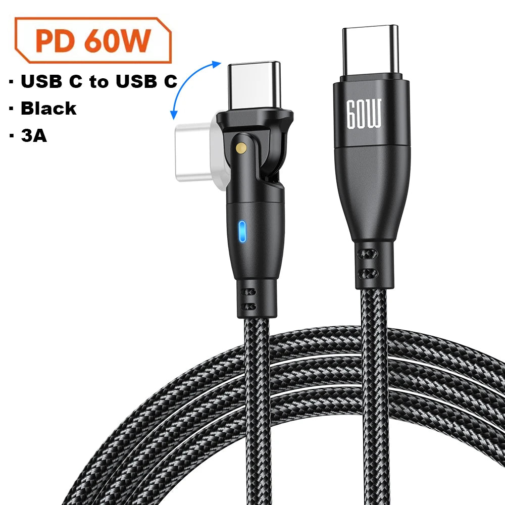 100W USB-C to USB-C Fast Charging Cable with 180° Rotating Connector