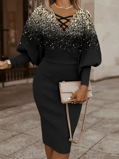 Elegant V-Neck Waist Dress