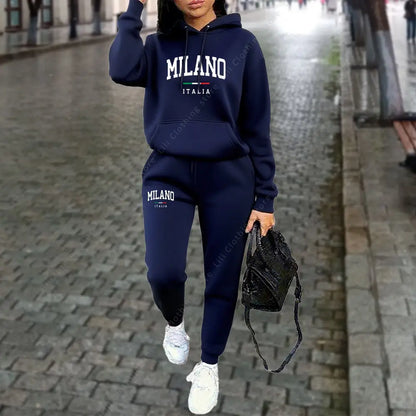 Letter Print Hoodie Tracksuit Set
