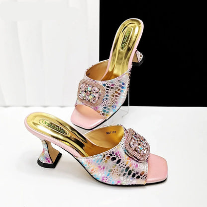 Queena Yan Italian Pink Rhinestone Heels