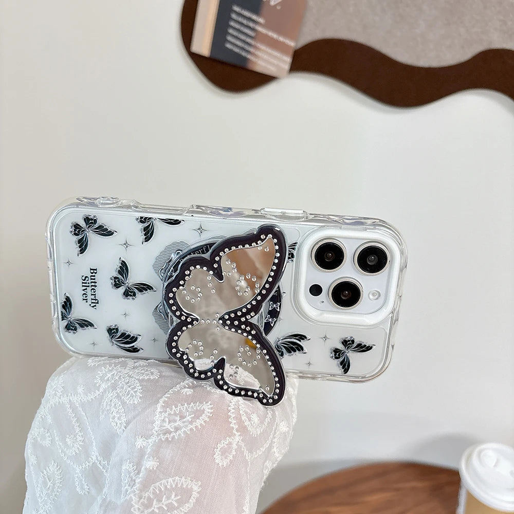 Cute Butterfly GripTok Phone Case with Mirror Stand