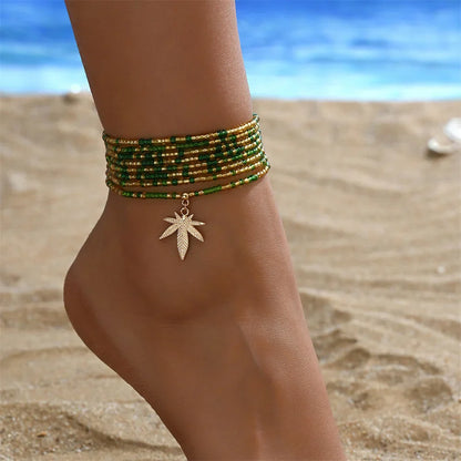 Maple Leaf Beaded Anklet Set
