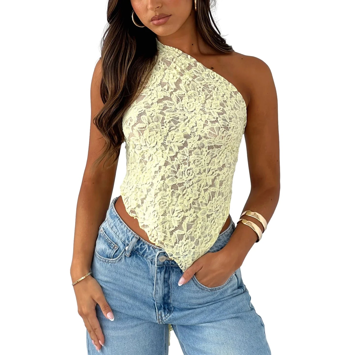 One-Shoulder Lace Tank