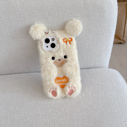 Cartoon Flower Bear Plush Phone Case