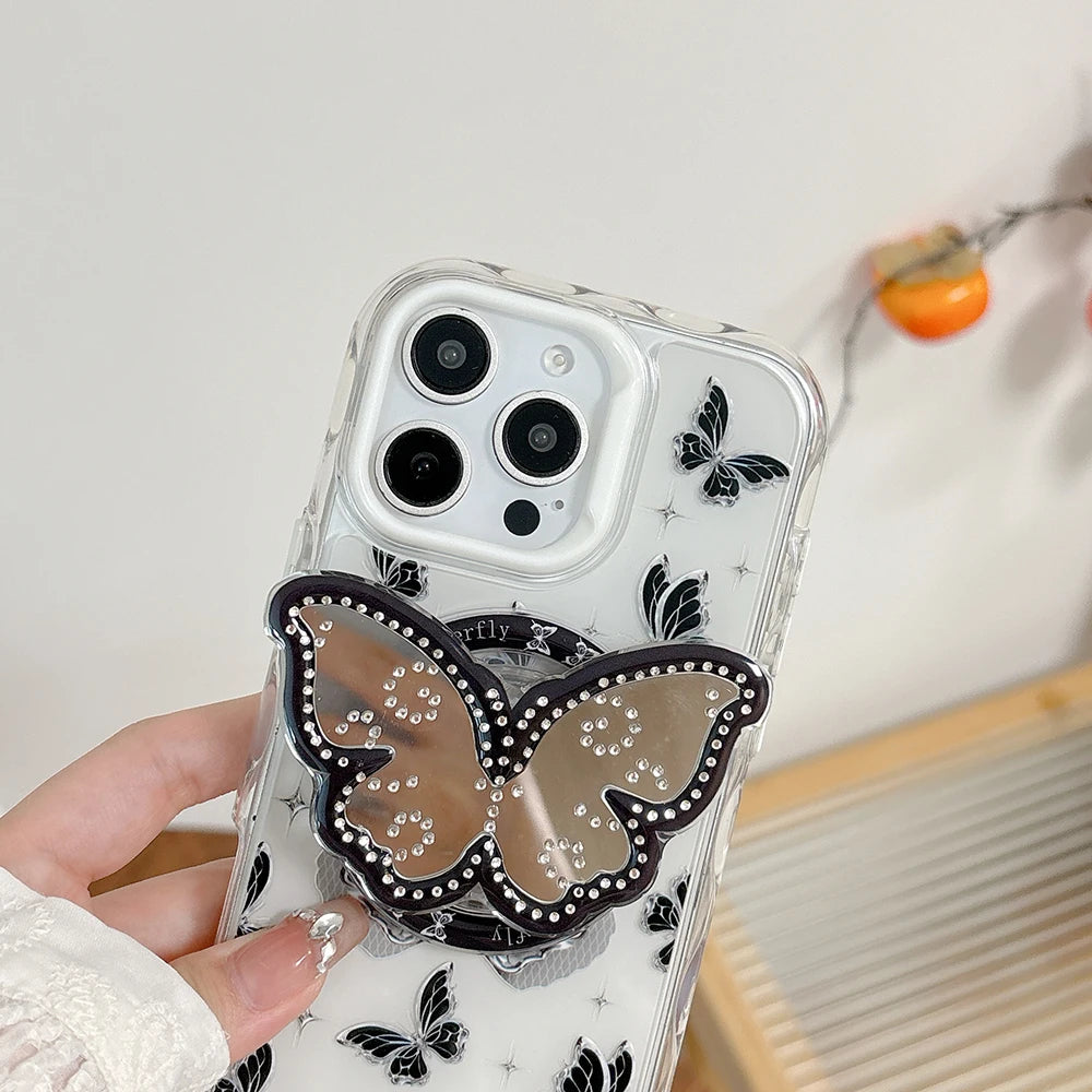 Cute Butterfly GripTok Phone Case with Mirror Stand