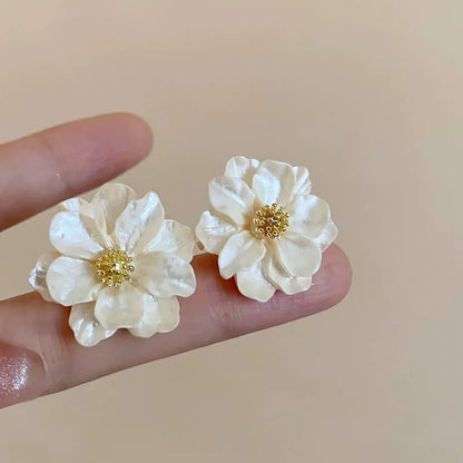 White Flower Stud Earrings