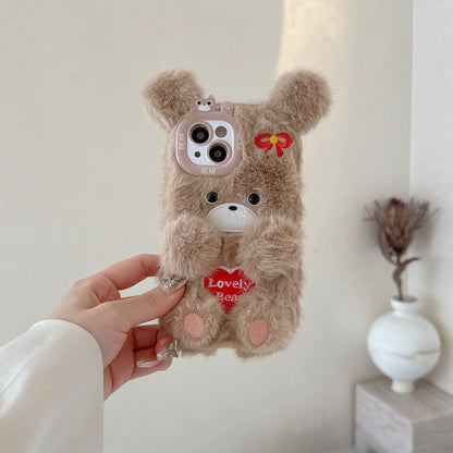 Cartoon Flower Bear Plush Phone Case