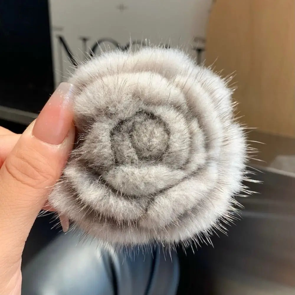 Elegant Mink Fur Flower Brooch