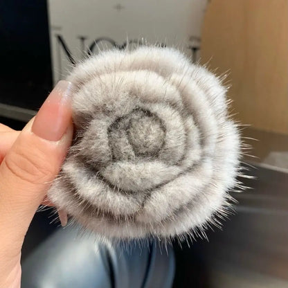 Elegant Mink Fur Flower Brooch