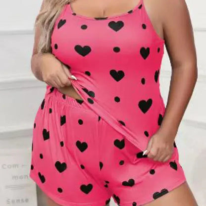 Heart Print Plus Size Women’s Pajama Set