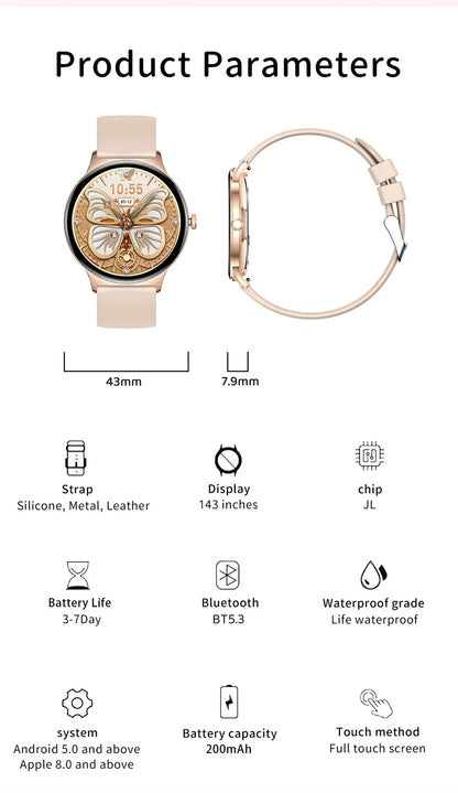 V89 AMOLED Smartwatch for Women – Slim, Stylish & Bluetooth Calling