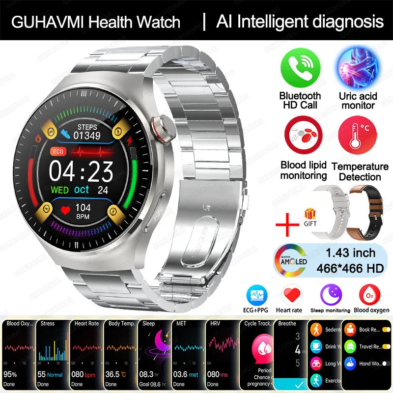2025 GUHUAVMI Nursing Smartwatch with ECG & Uric Acid Monitor