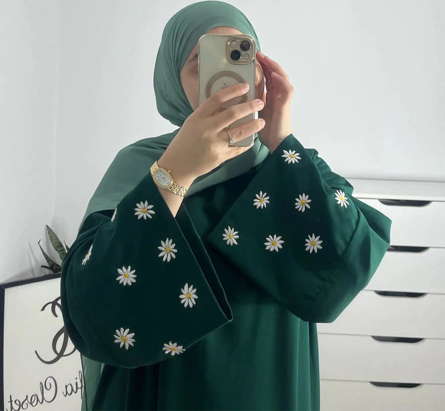 Daisy Embroidery Maxi Abaya